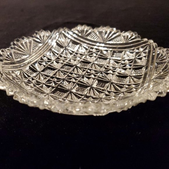 Beautiful Vintage Small Cut Glass Candy Nut Trinket Bowl Plate Saw Tooth Edge 5" - Picture 2 of 6